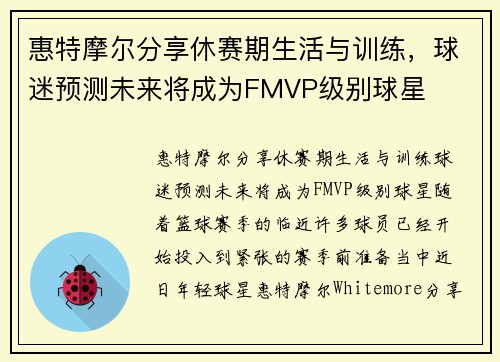 惠特摩尔分享休赛期生活与训练，球迷预测未来将成为FMVP级别球星