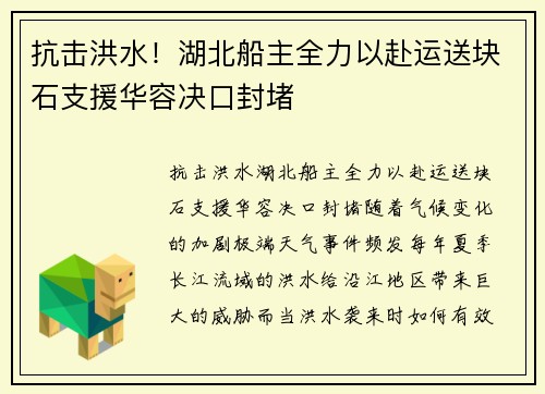 抗击洪水！湖北船主全力以赴运送块石支援华容决口封堵