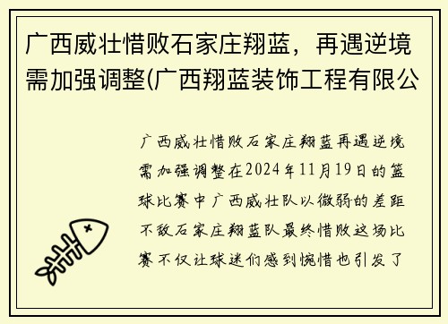 广西威壮惜败石家庄翔蓝，再遇逆境需加强调整(广西翔蓝装饰工程有限公司)