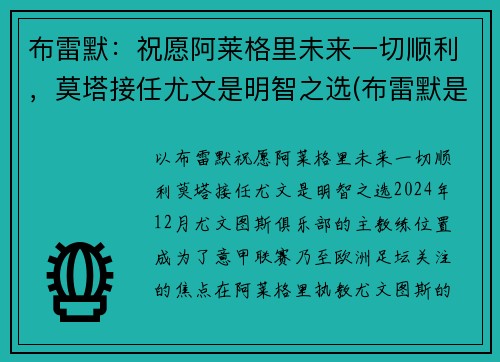 布雷默：祝愿阿莱格里未来一切顺利，莫塔接任尤文是明智之选(布雷默是谁)
